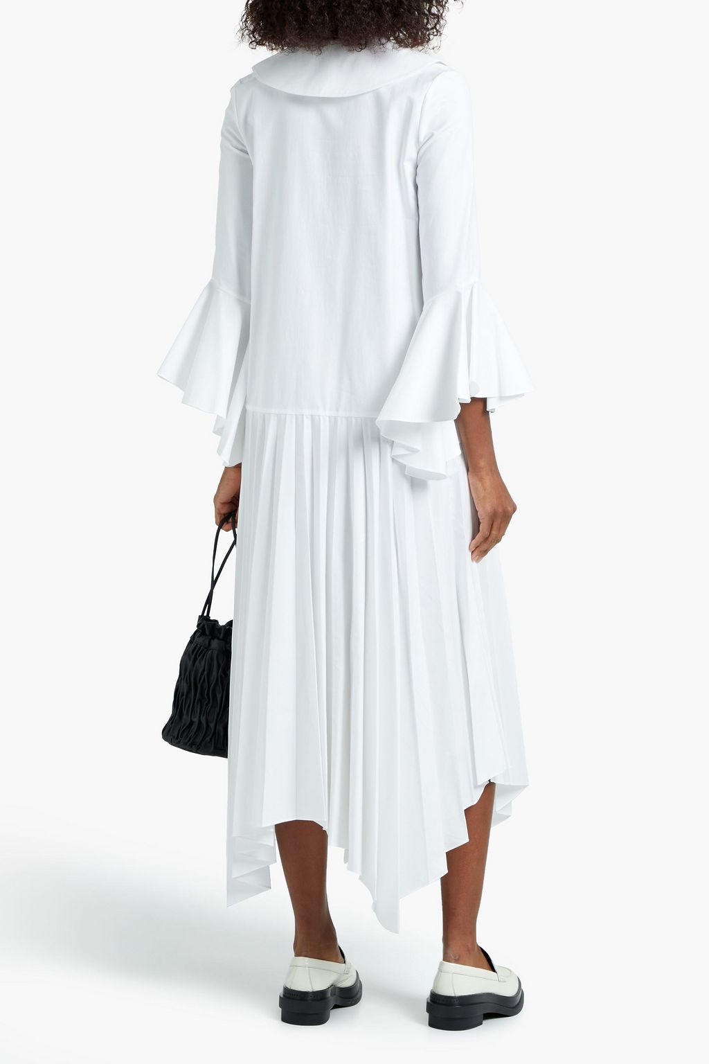 KHAITE Tova asymmetric pleated cotton-twill midi dress