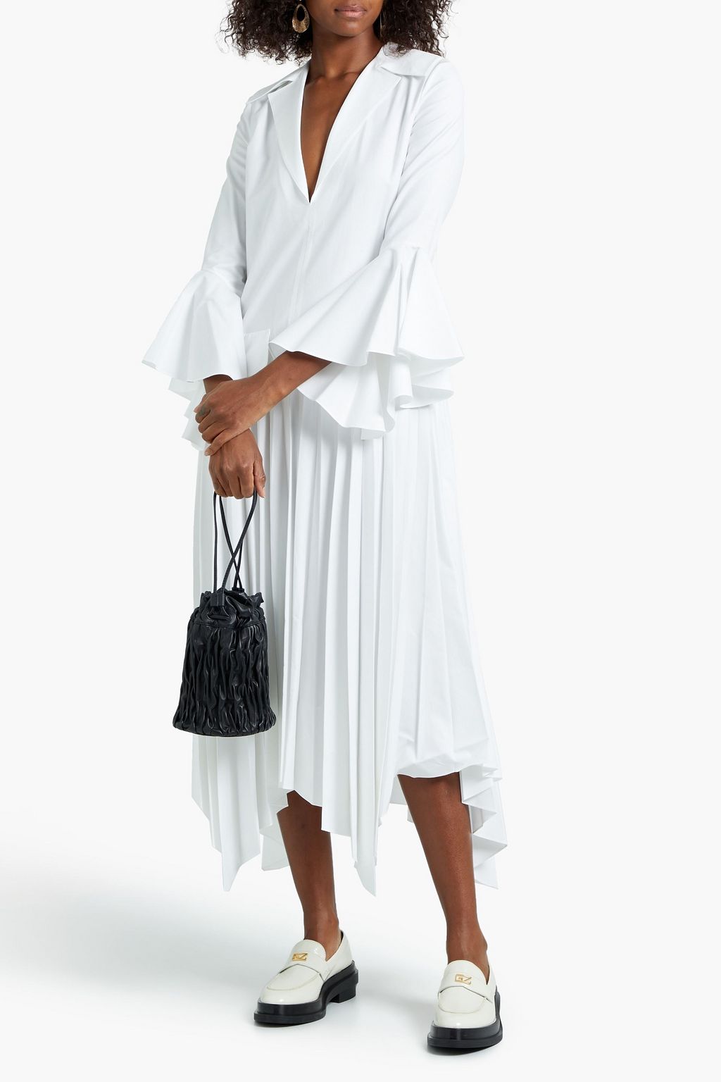 KHAITE Tova asymmetric pleated cotton-twill midi dress