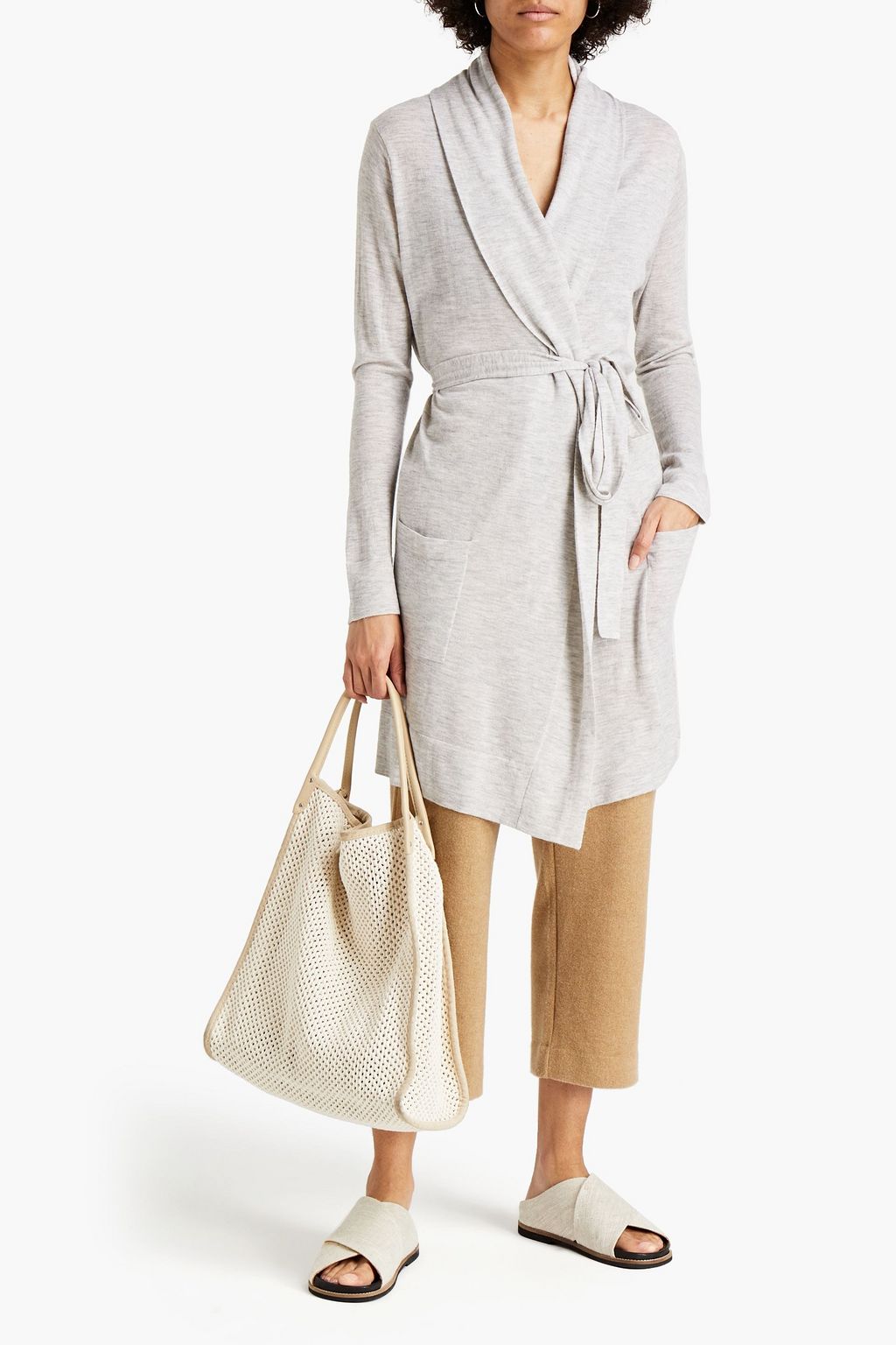 AUTUMN CASHMERE Belted mélange cashmere cardigan