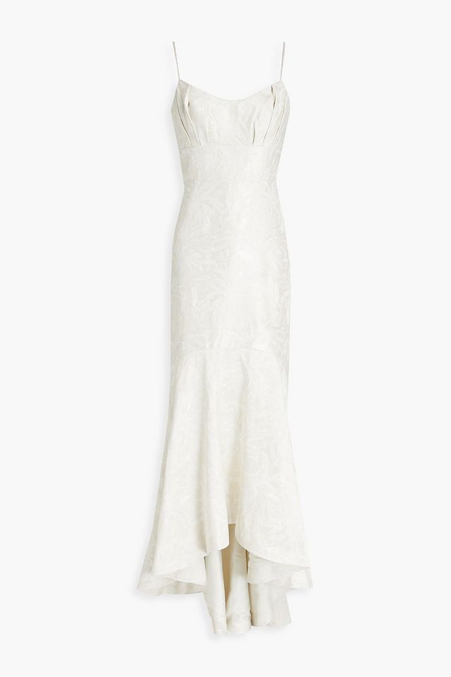 Pleated embellished jacquard maxi dress