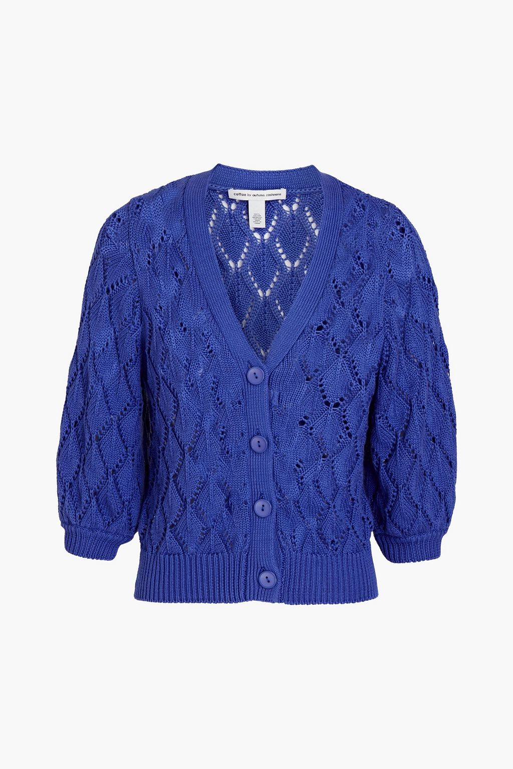 Blue Pointelle-knit cotton cardigan 