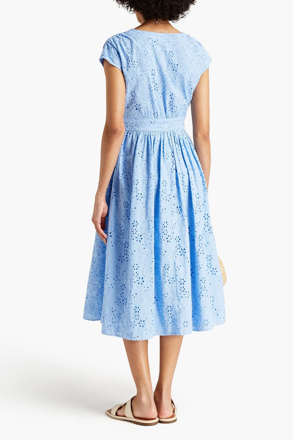 ML MONIQUE LHUILLIER Belted broderie anglaise cotton midi dress