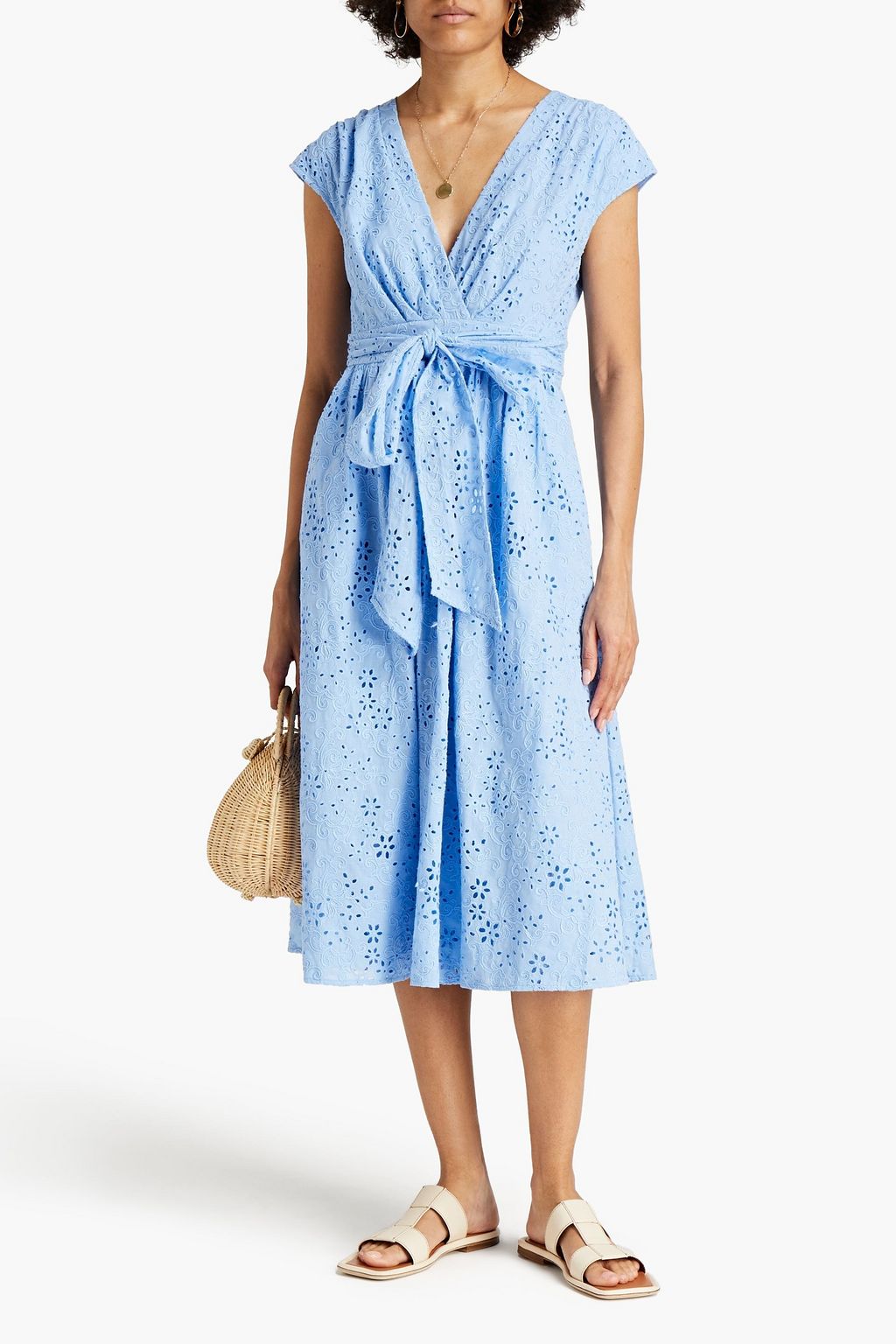 ML MONIQUE LHUILLIER Belted broderie anglaise cotton midi dress