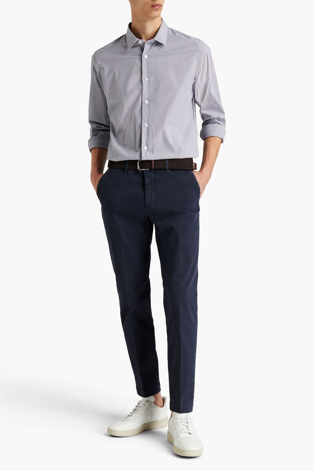 PESERICO Striped cotton-blend poplin shirt