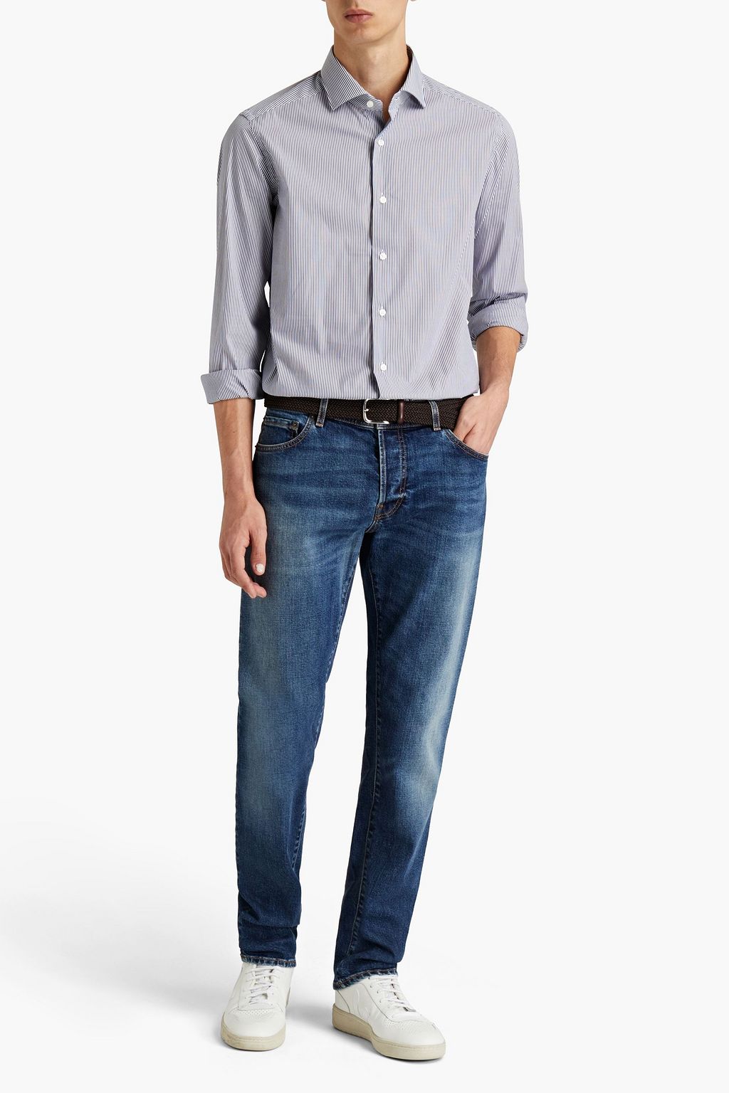 PESERICO Striped stretch-cotton poplin shirt