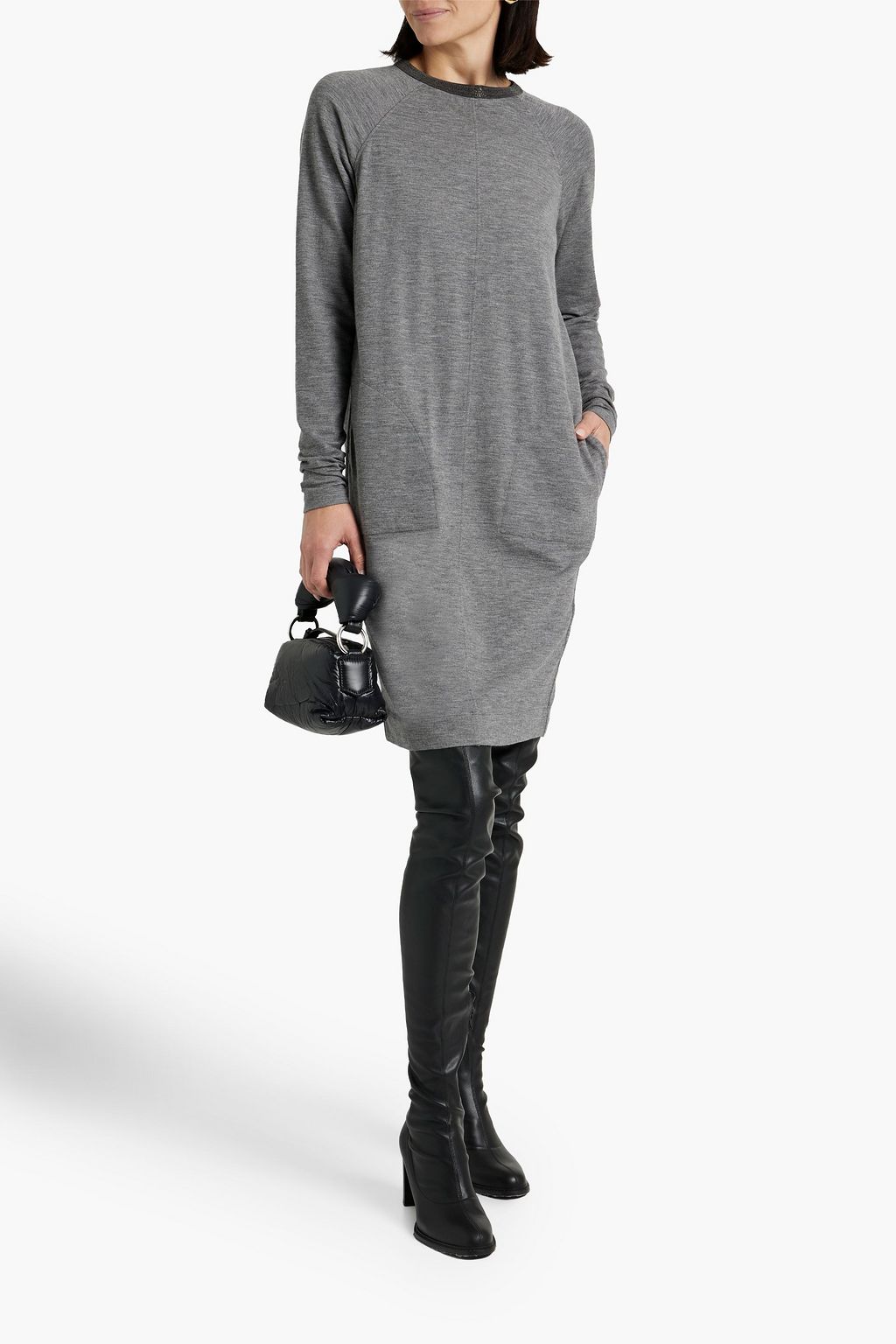BRUNELLO CUCINELLI ウール混ジャージー ミニワンピース ビーズ付き