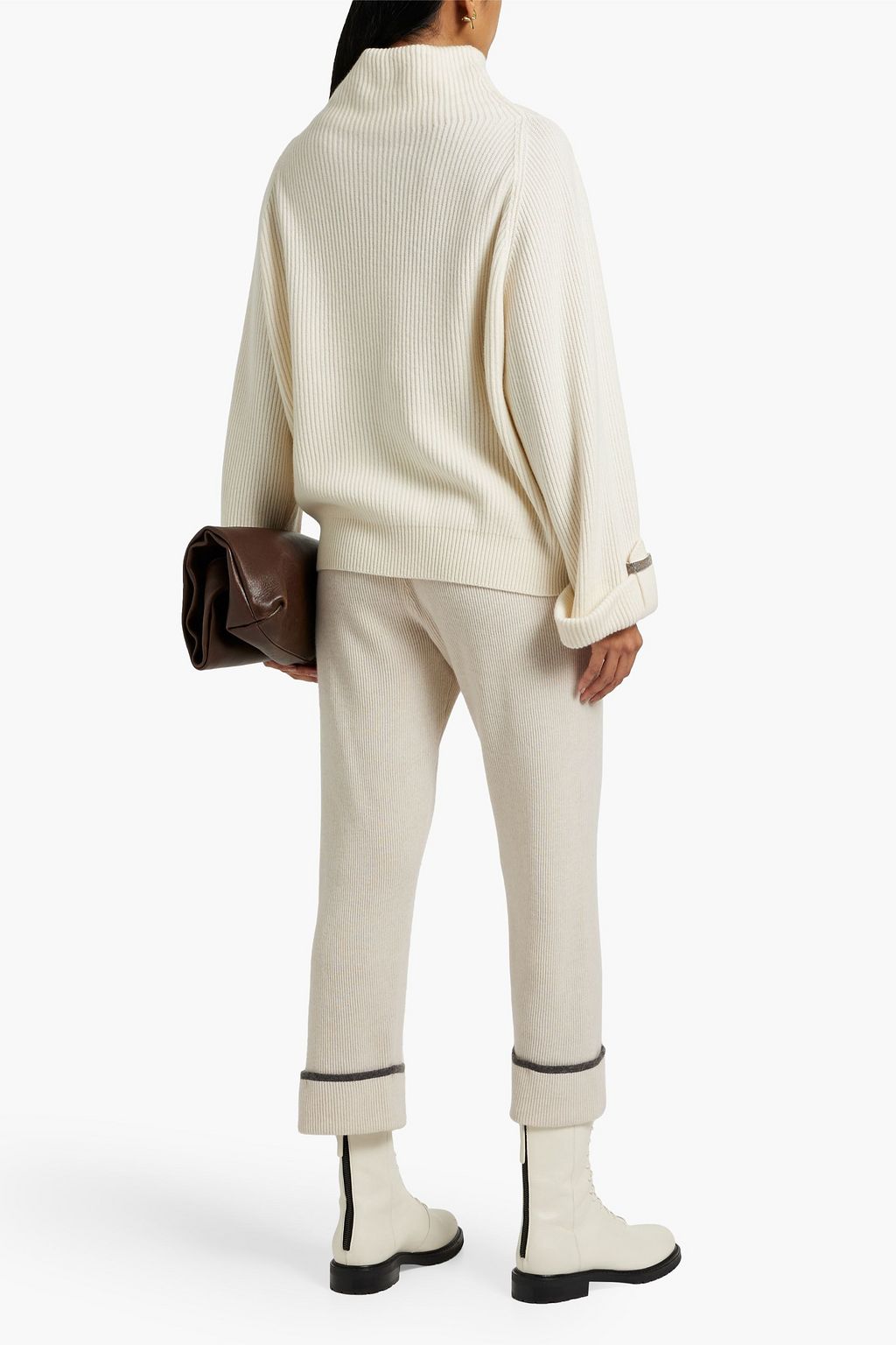 BRUNELLO CUCINELLI 리브 캐시미어 크롭 스트레이트 레그 트랙 팬츠