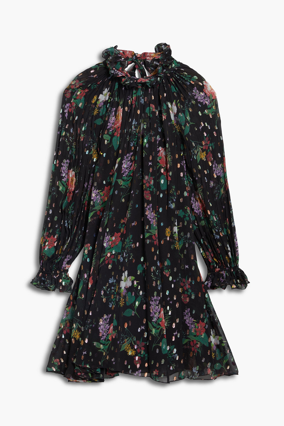 AMUR Pleated metallic floral-print fil coupé chiffon mini dress