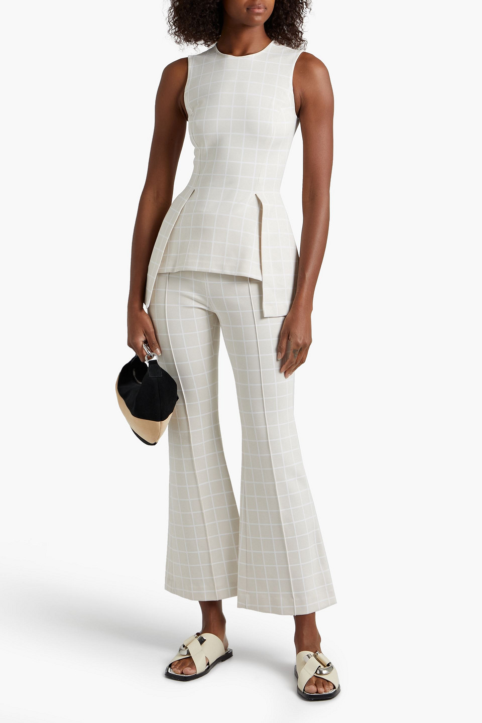 Rosetta Getty Checked Cady Flared Pants In Beige