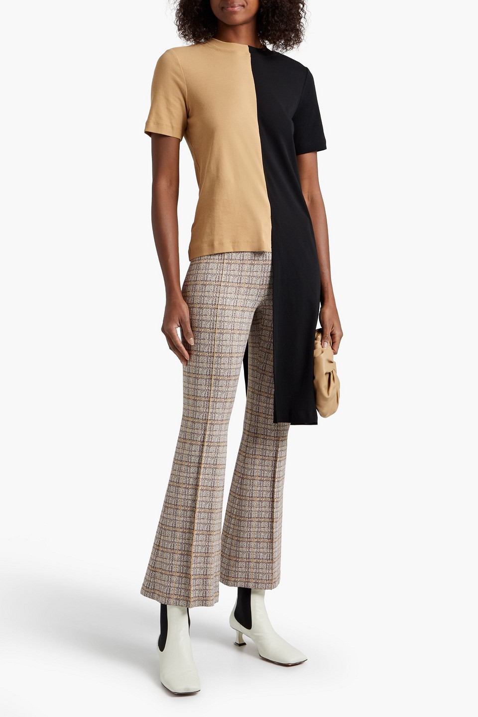 Rosetta Getty Asymmetric Two-tone Cotton-jersey Top In Black
