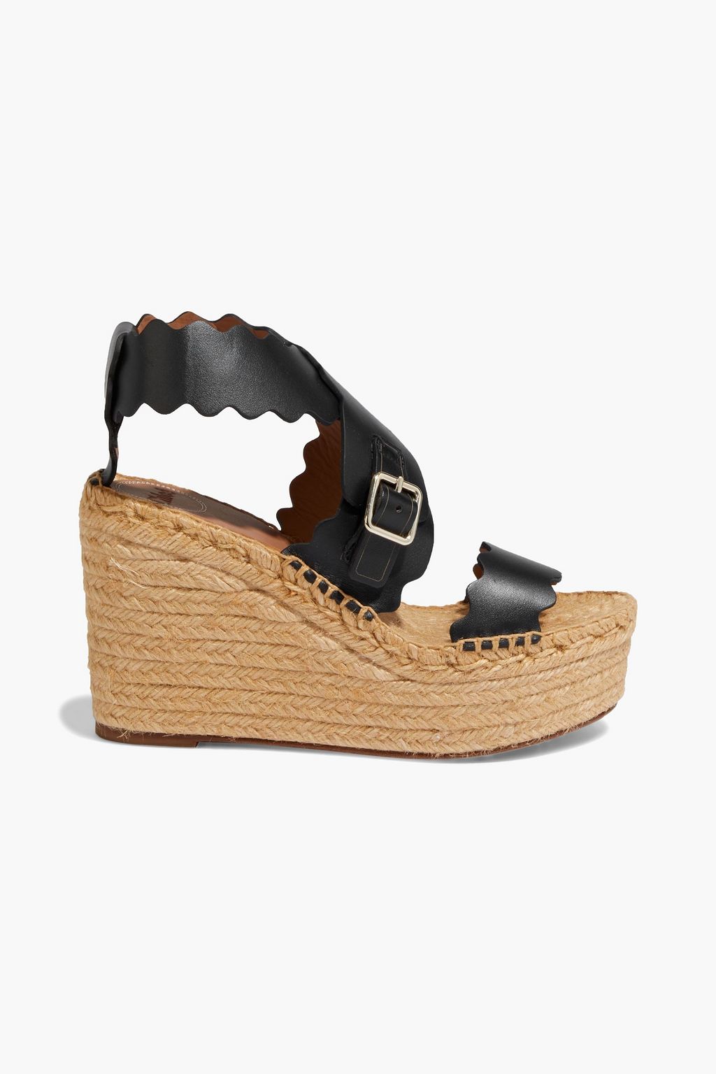 CHLOÉ Lauren scalloped leather wedge sandals | Sale up 70% off | THE OUTNET