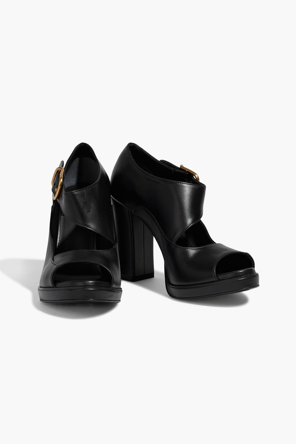 CHLOÉ Buckled cutout leather platform pumps
