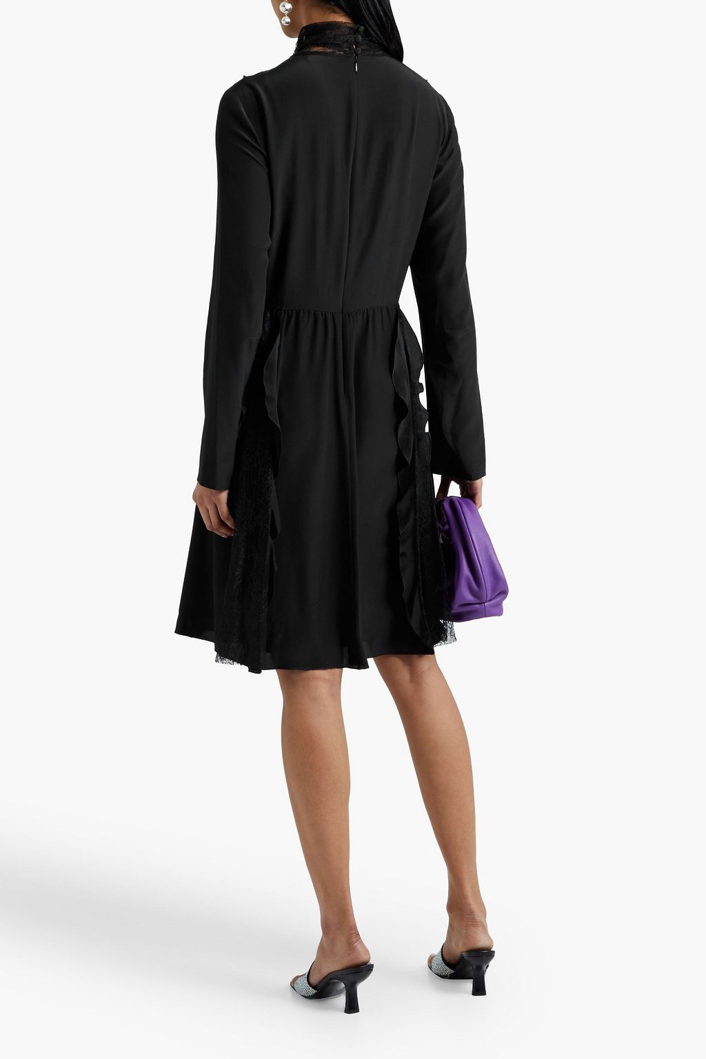 REDVALENTINO Ruffled Chantilly lace and silk crepe de chine dress