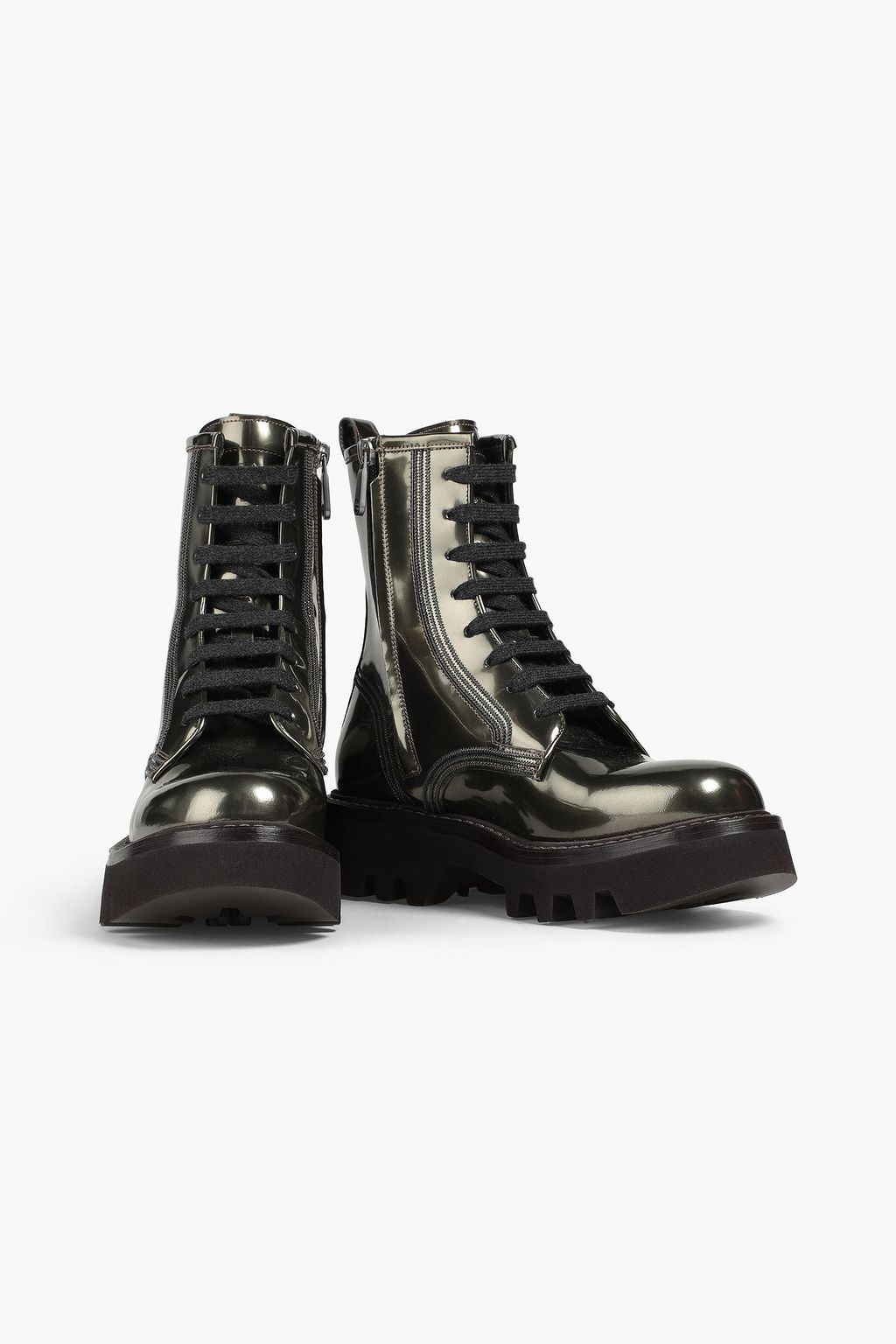 BRUNELLO CUCINELLI Combat Boots aus Metallic-Leder