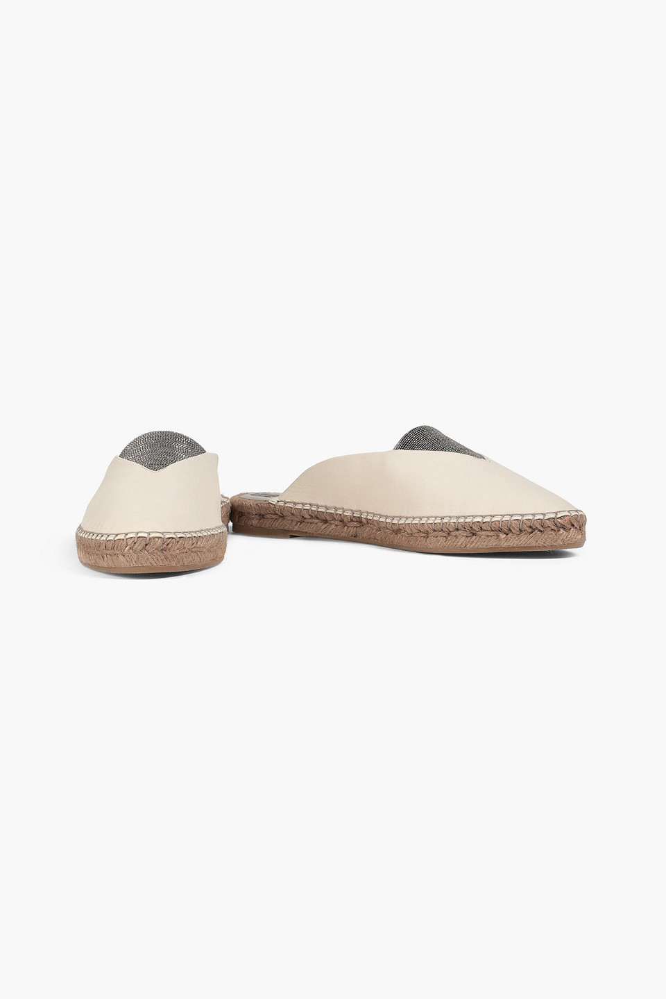 Brunello Cucinelli Bead-embellished Leather Espadrille Slippers In Neutrals