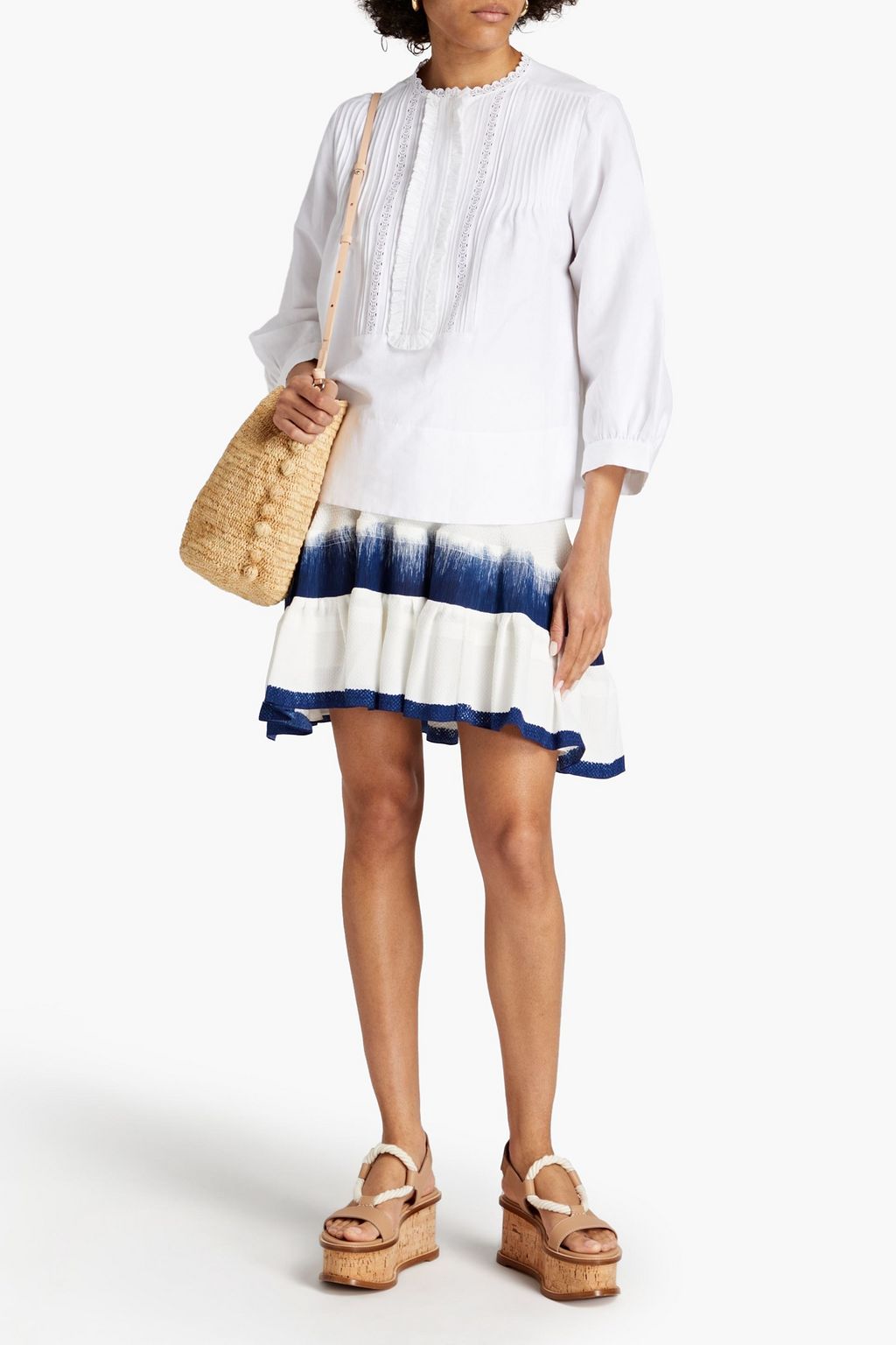 CHLOÉ Gathered printed hammered-crepe mini skirt