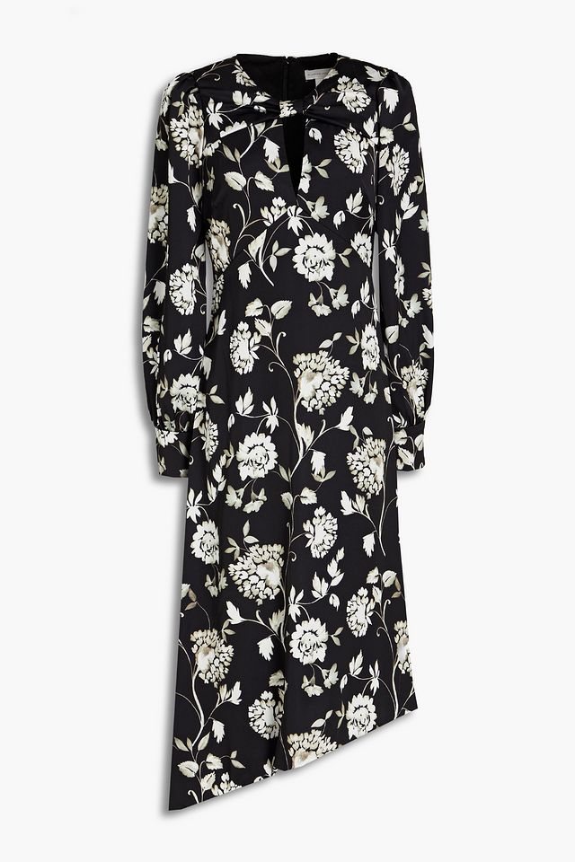 Knotted floral-print satin midi dress