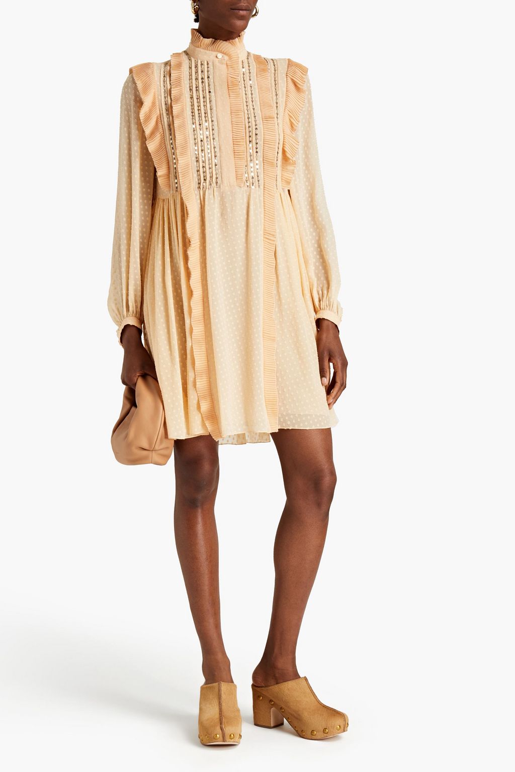 CHLOÉ Minikleid aus Seidenchiffon mit Fil Coupé und Verzierung