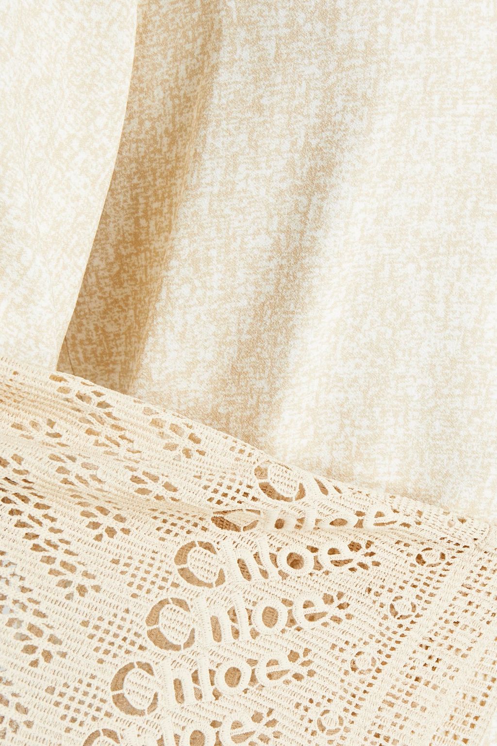 CHLOÉ Crocheted lace-paneled printed crepe mini dress
