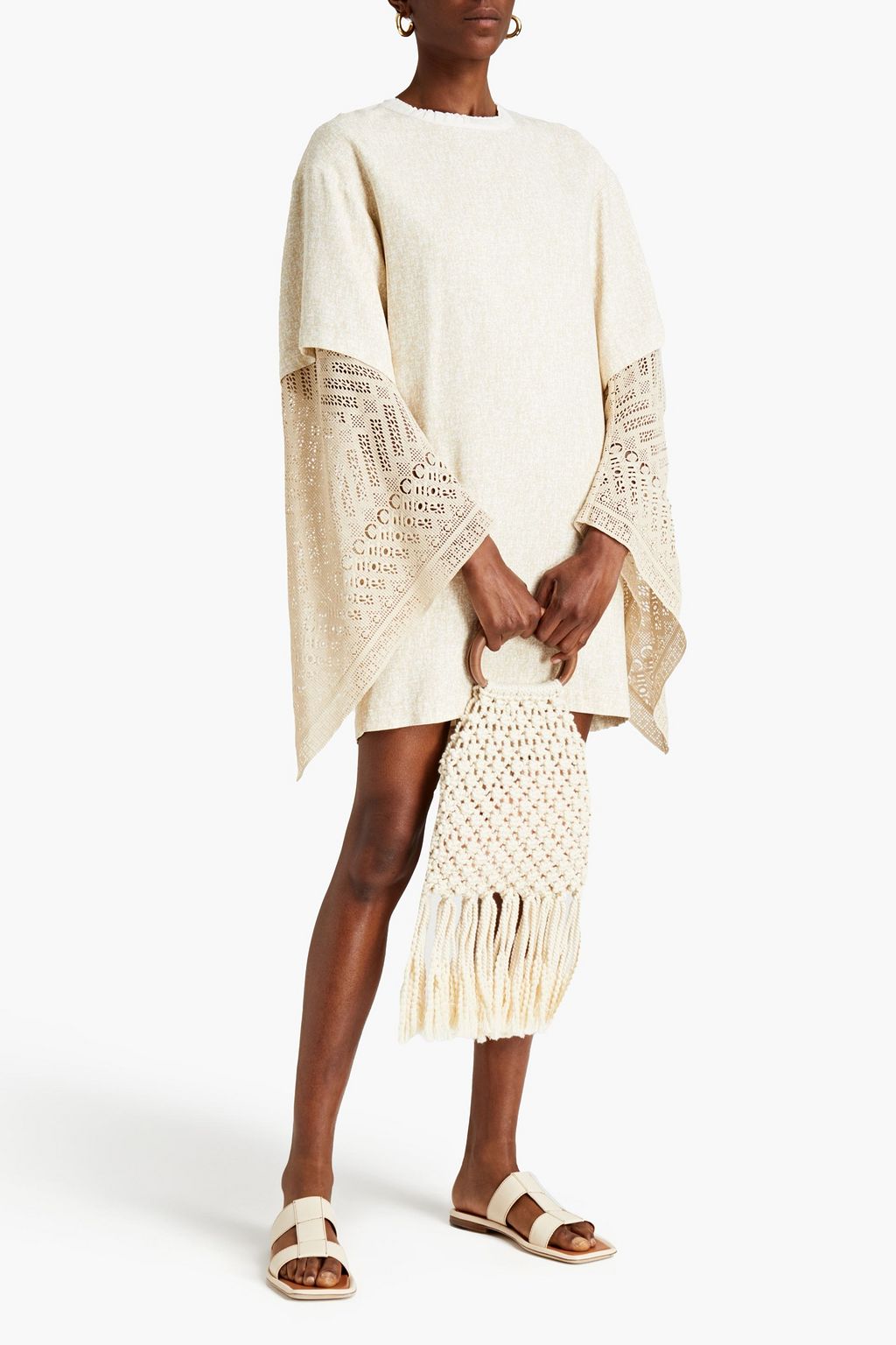 CHLOÉ Crocheted lace-paneled printed crepe mini dress