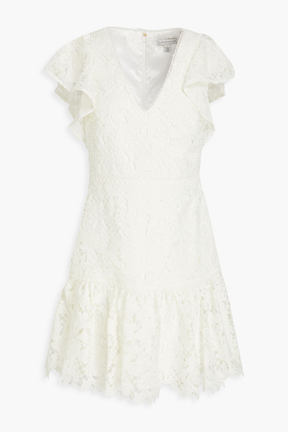 Gathered guipure lace mini dress