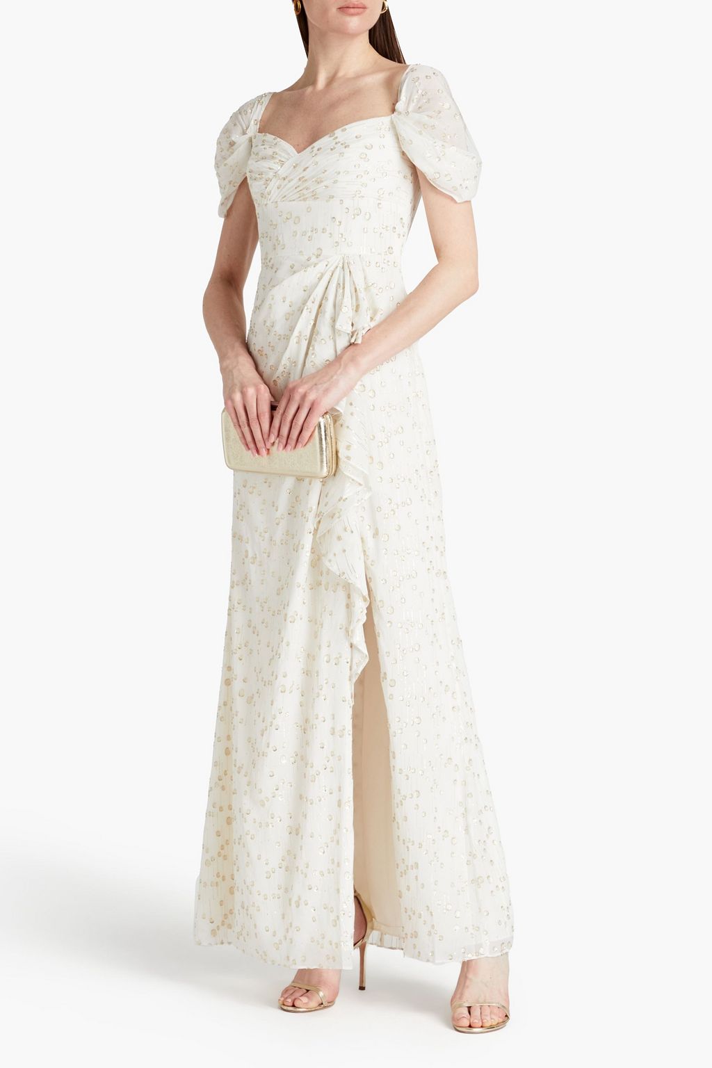 ML MONIQUE LHUILLIER 드레이프 장식 메탈릭 필 쿠페 가운