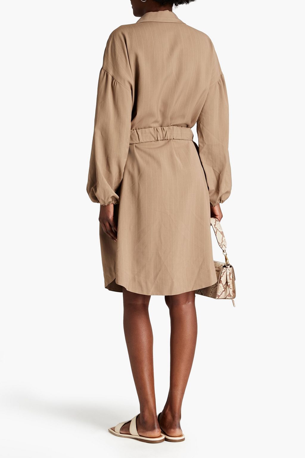 BRUNELLO CUCINELLI Hemdkleid aus Jacquard mit Nadelstreifen und Gürtel