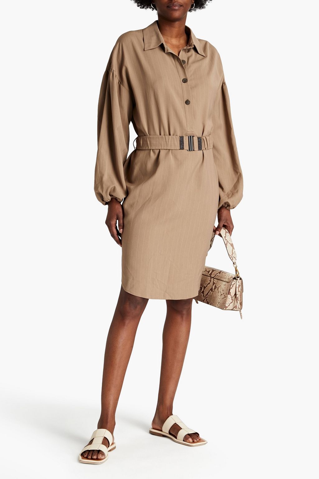 BRUNELLO CUCINELLI Hemdkleid aus Jacquard mit Nadelstreifen und Gürtel