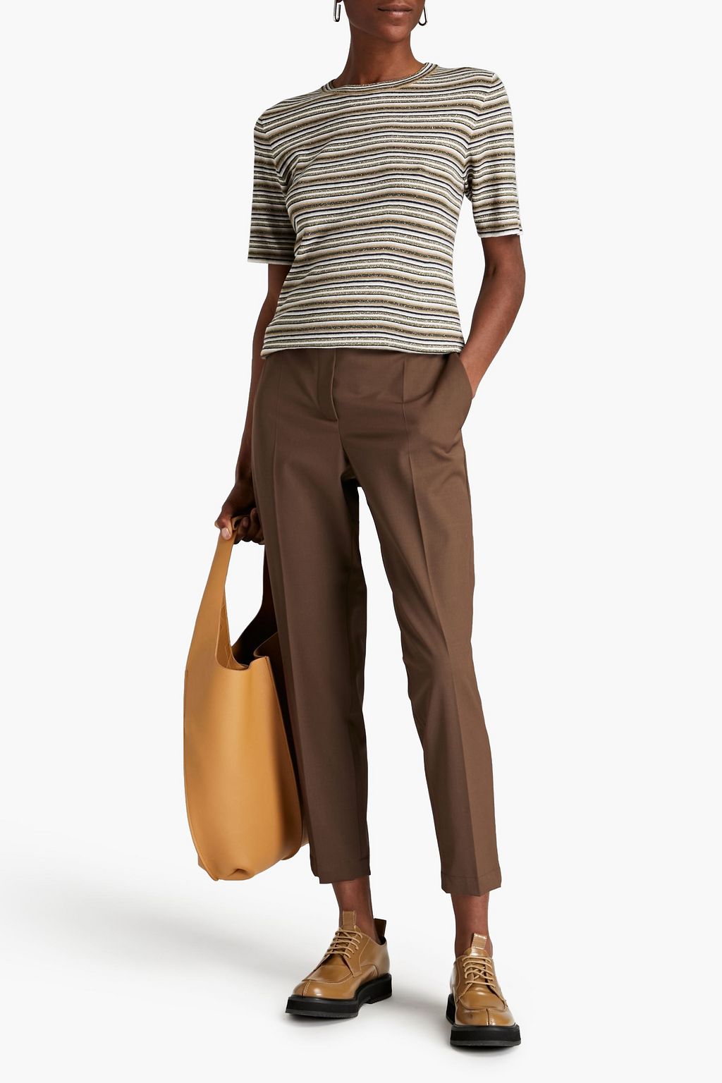 BRUNELLO CUCINELLI 메탈릭 스트라이프 니트 탑