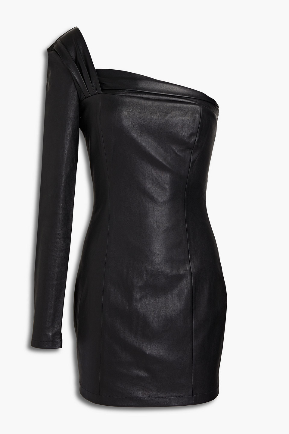 Zeynep Arcay One-shoulder Gathered Stretch-leather Mini Dress In Black