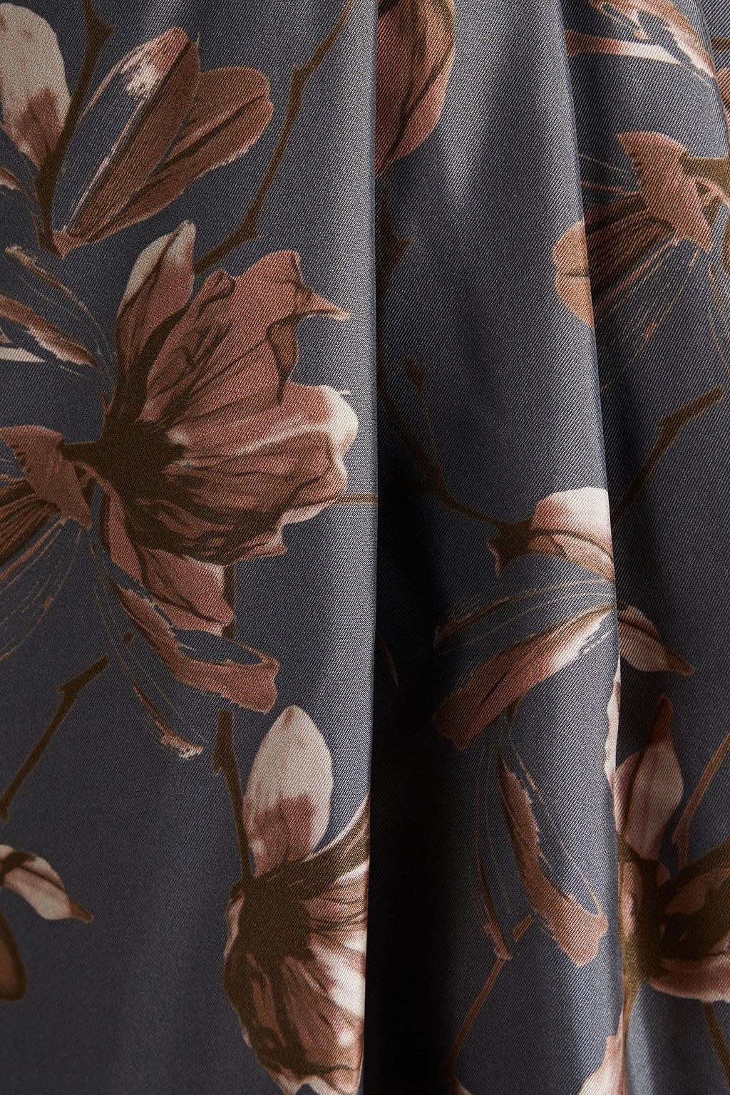 BRUNELLO CUCINELLI Draped floral-print silk-twill midi dress