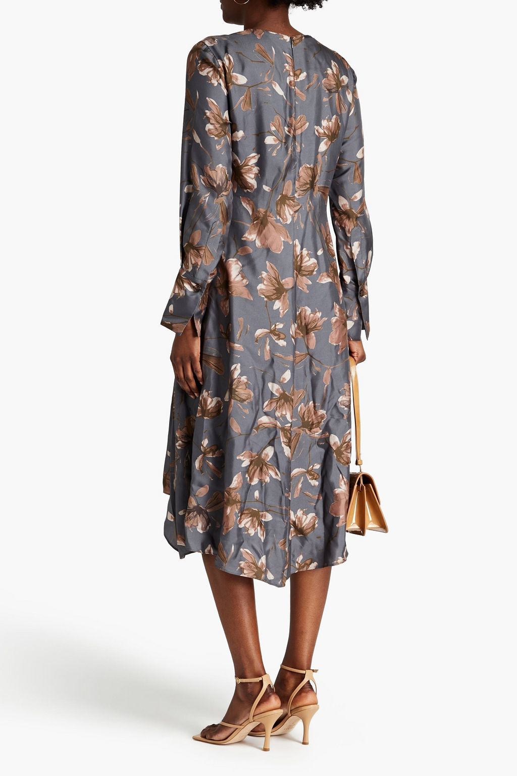 BRUNELLO CUCINELLI Draped floral-print silk-twill midi dress