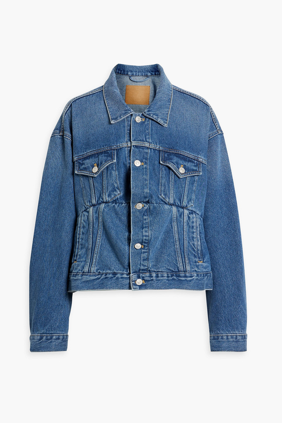 BALENCIAGA OVERSIZED GATHERED DENIM JACKET,3074457345636174664