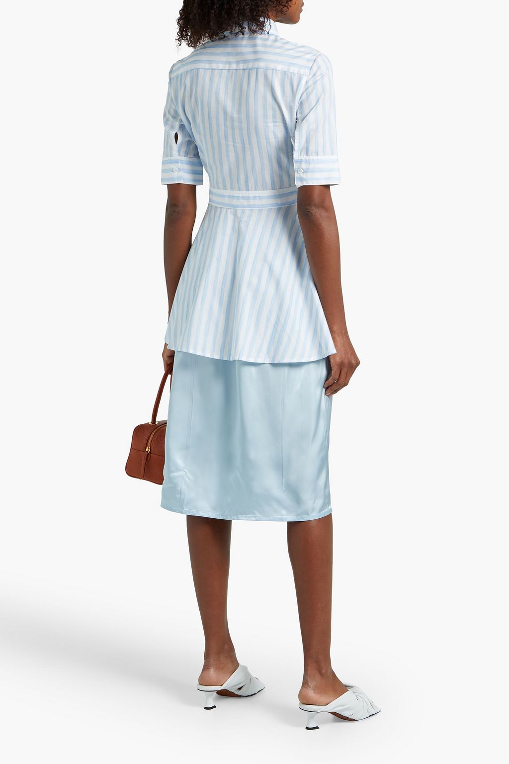 ROSETTA GETTY Belted striped cotton-poplin shirt