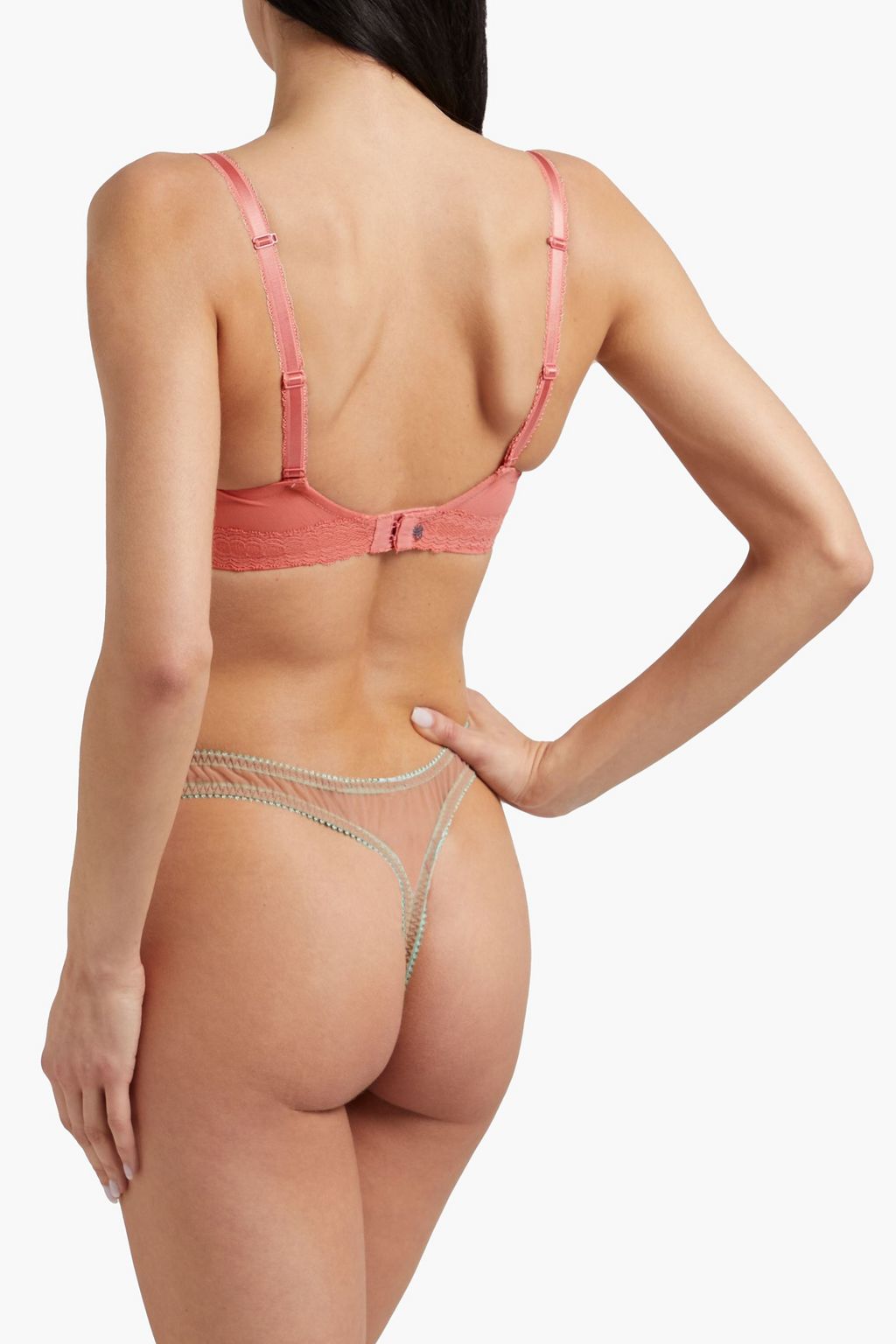 DORA LARSEN Picot-trimmed stretch-tulle high-rise thong