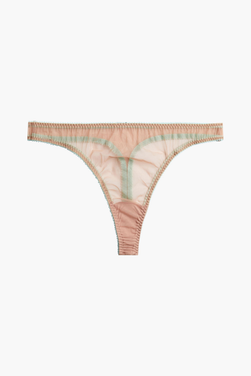 Picot-trimmed stretch-tulle high-rise thong