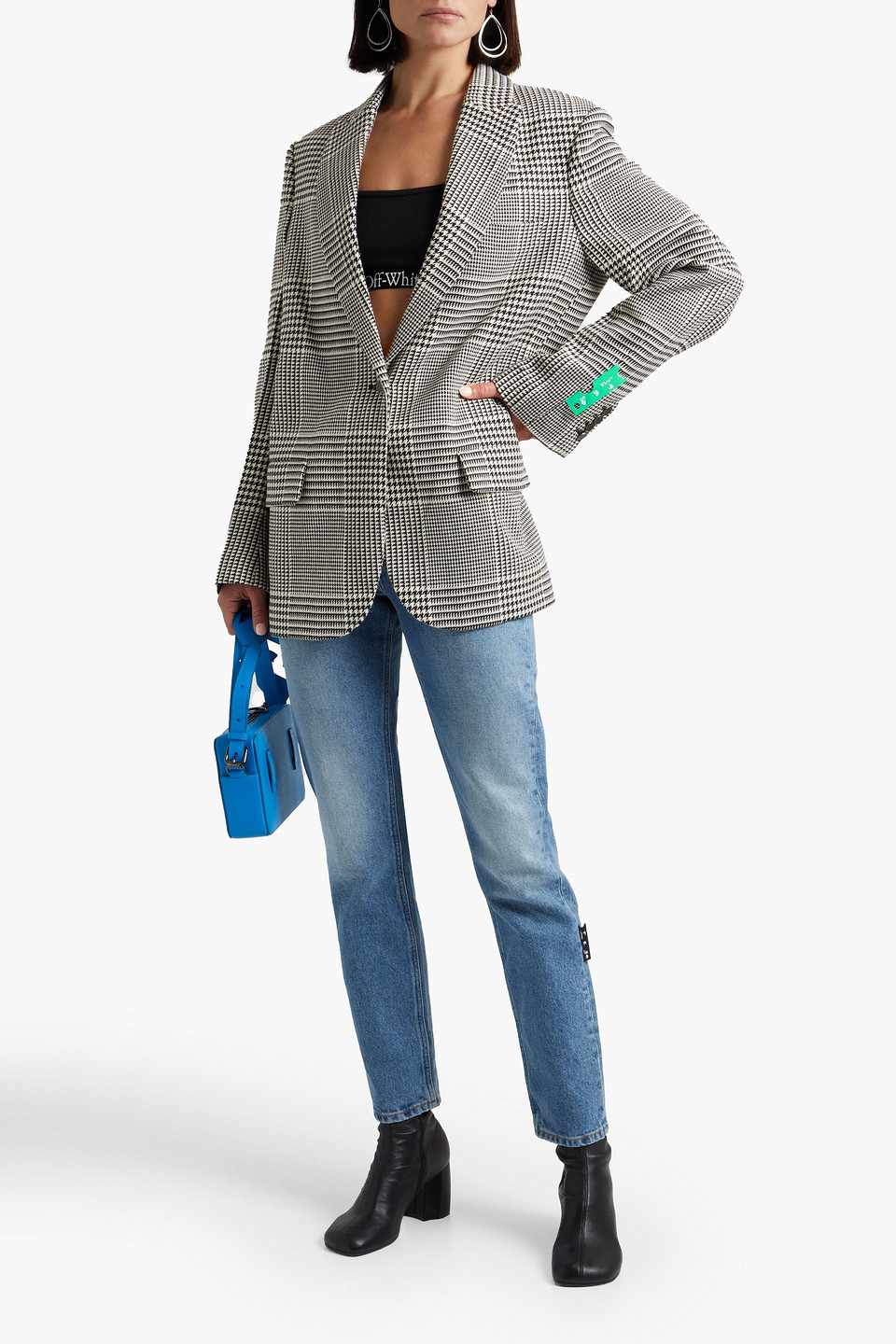 Off-white Houndstooth-check Single-breasted Blazer In Black