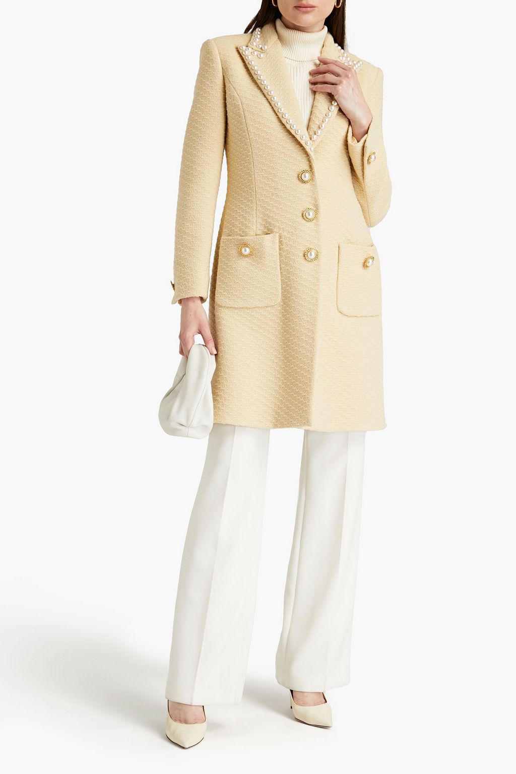 MOSCHINO Embellished wool-blend tweed coat