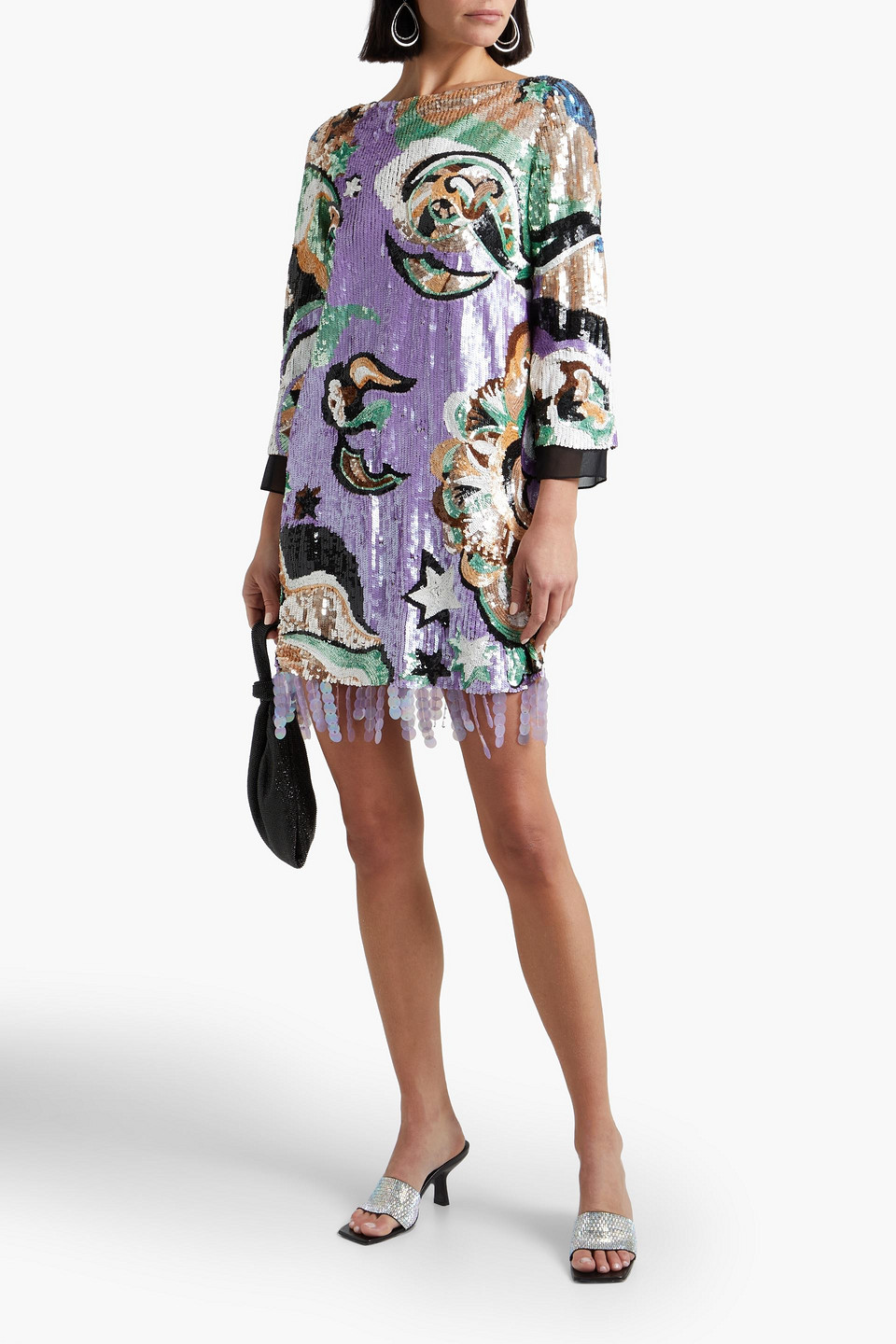 Pucci Fringed Chiffon-paneled Sequined Tulle Mini Dress In Lilac
