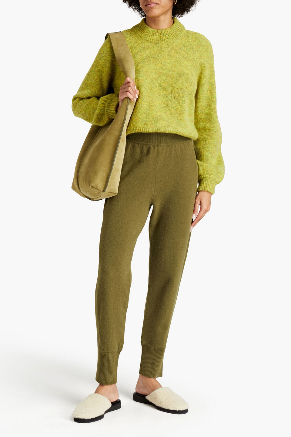 Alberta Ferretti Wool And Cashmere-blend Track Pants In Army Green