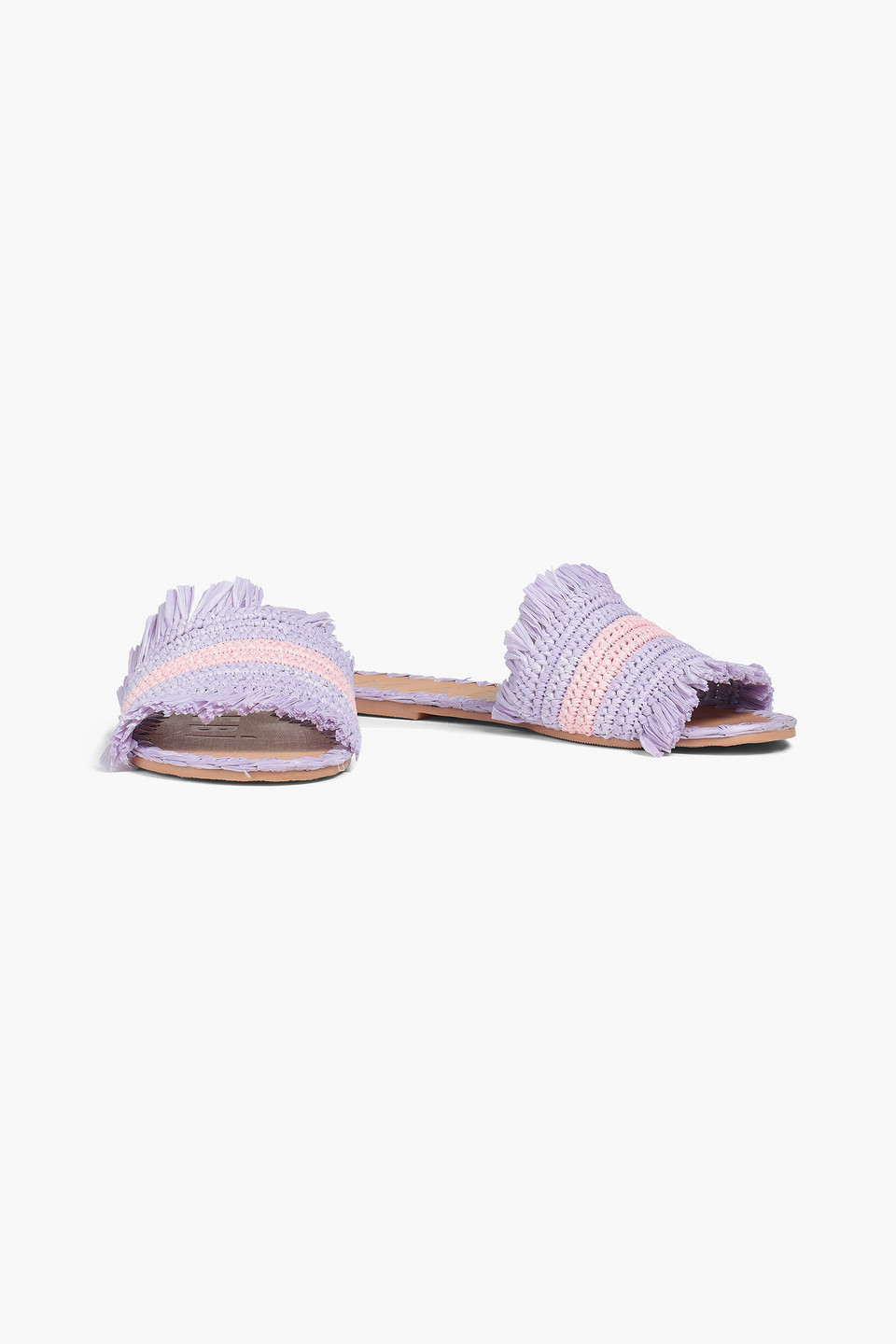 Manebi Frayed Striped Raffia Slides In Lavender