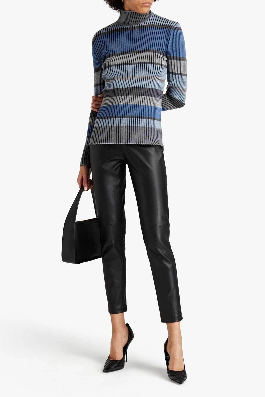 ALBERTA FERRETTI Striped ribbed wool turtleneck sweater