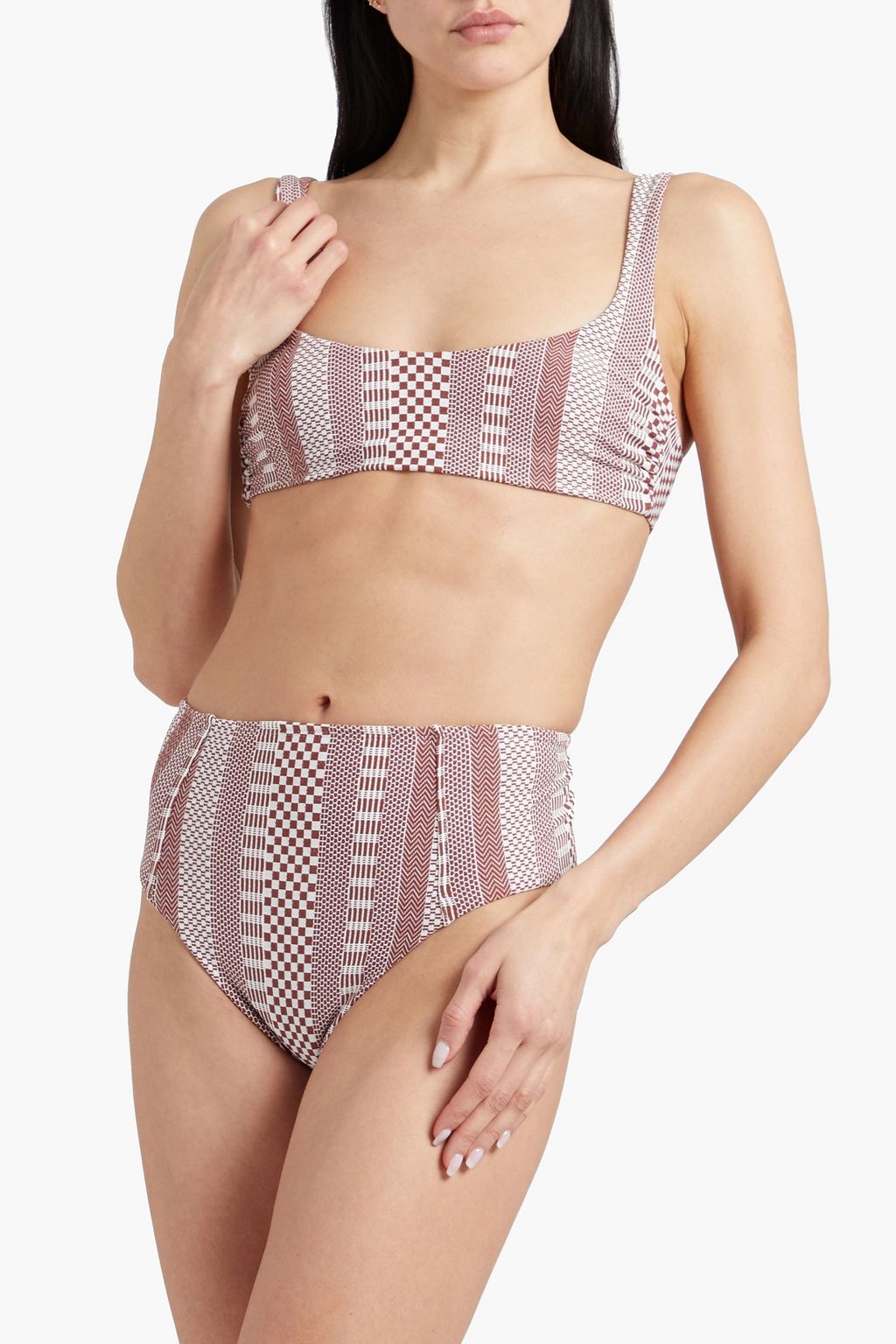 VERONICA BEARD Celeste ruched printed bikini top