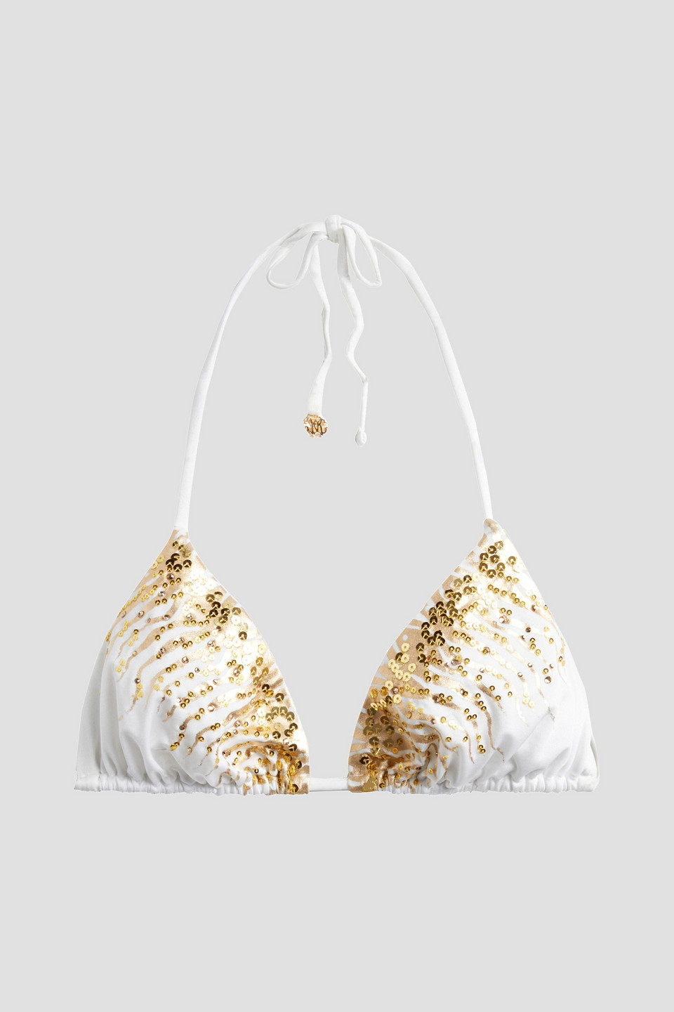 Roberto Cavalli Sequined Metallic Printed Triangle Bikini Top In White