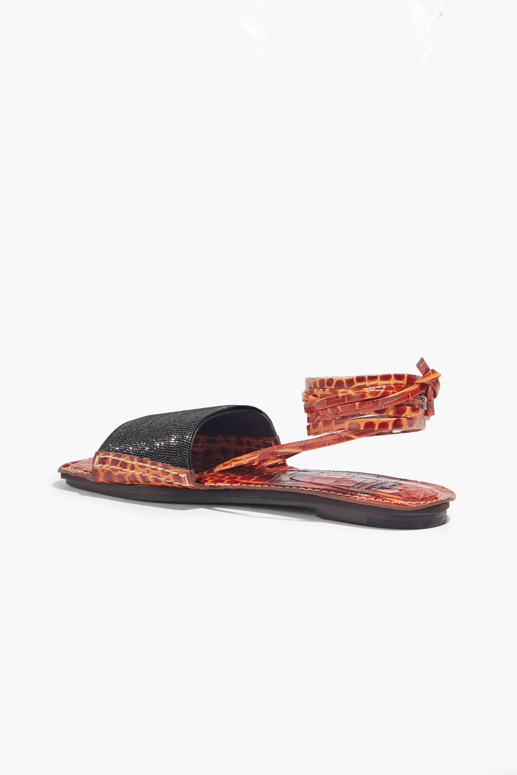 BRUNELLO CUCINELLI Bead-embellished croc-effect leather sandals