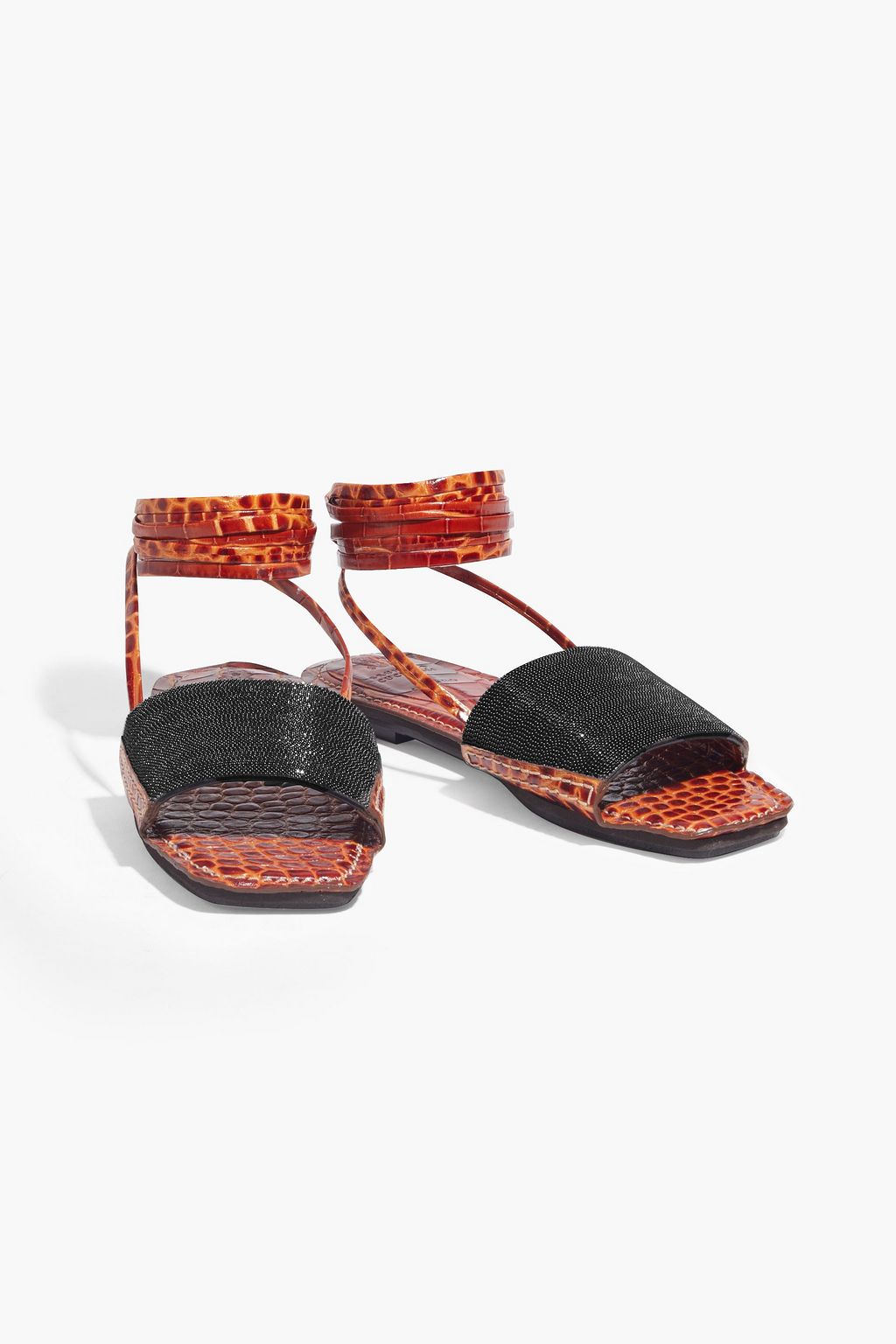 BRUNELLO CUCINELLI Bead-embellished croc-effect leather sandals