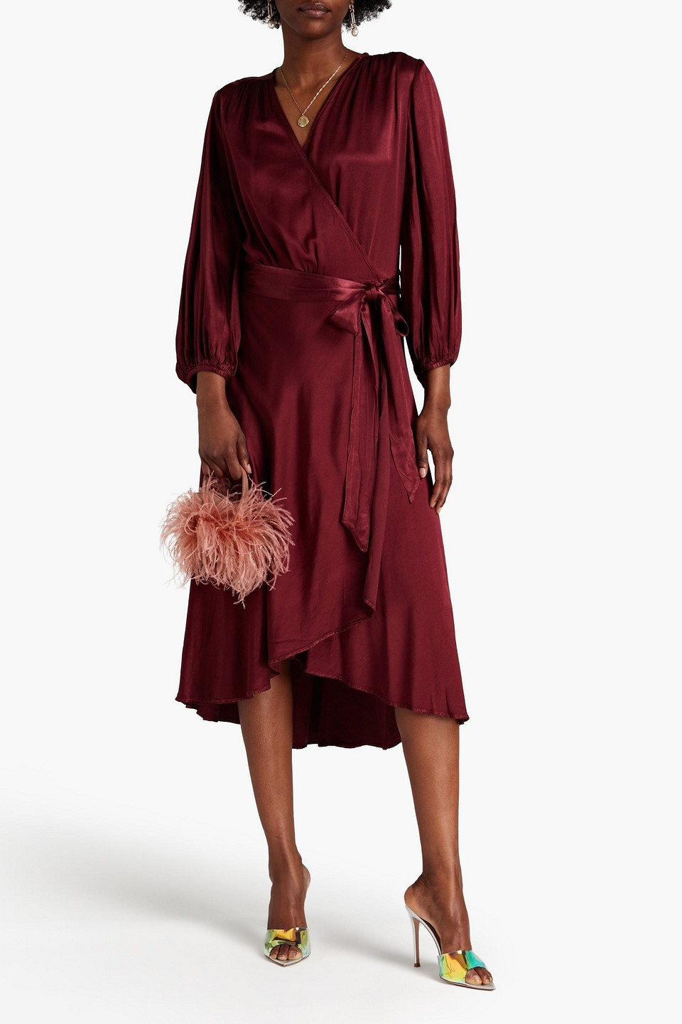 Ghost London Aggie Satin-crepe Wrap Dress In Burgundy