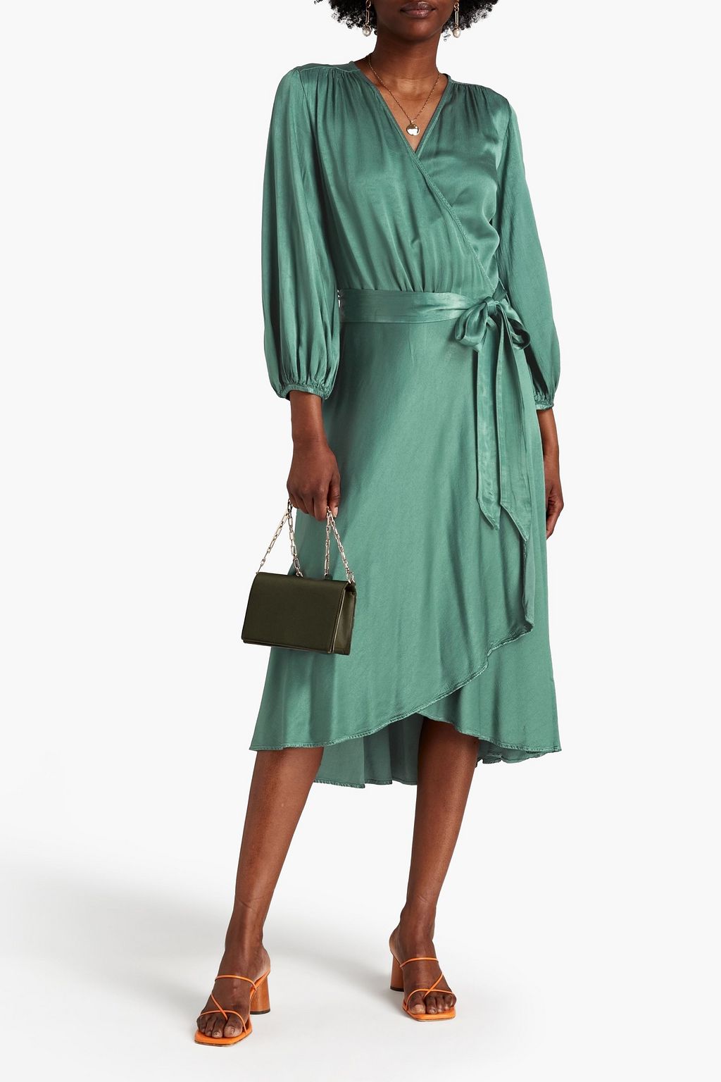 GHOST LONDON Aggie satin-crepe wrap dress