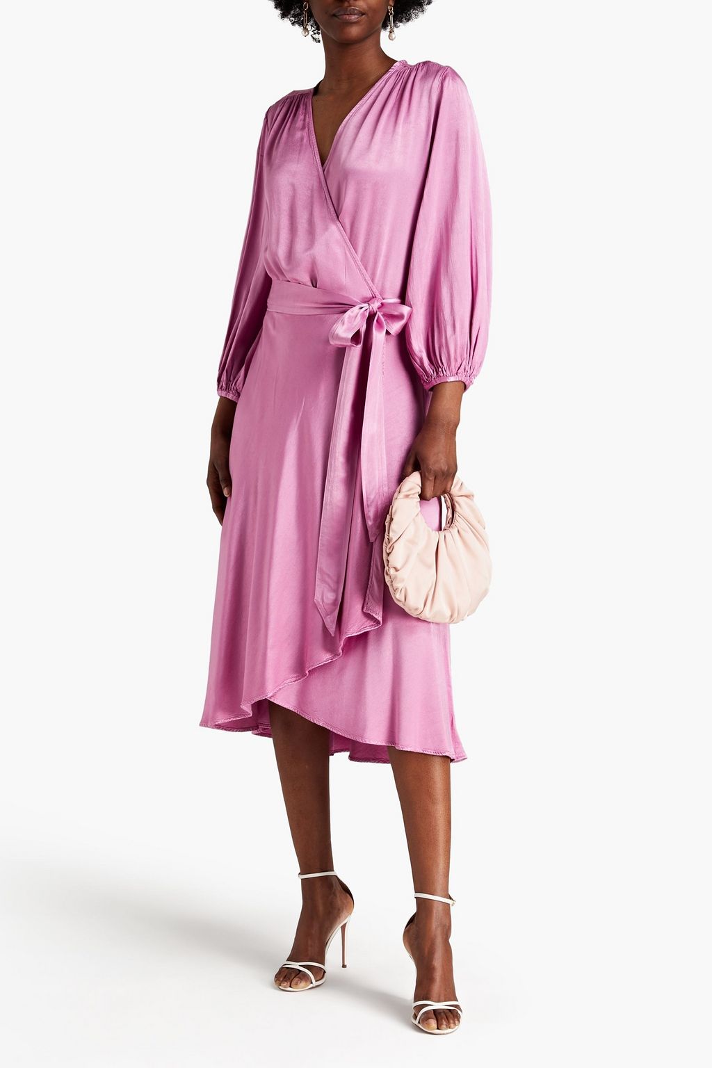 GHOST LONDON Aggie satin-crepe wrap dress
