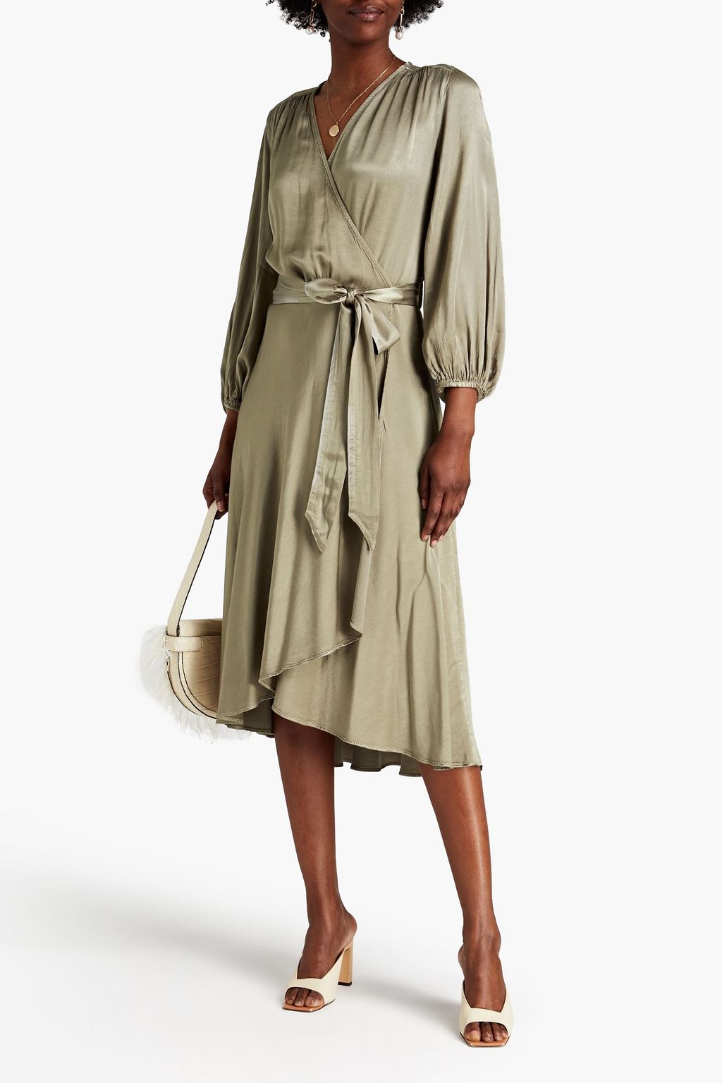 GHOST LONDON Aggie satin-crepe wrap dress